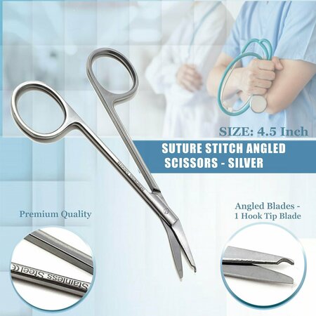 A2Z Scilab Stitch Suture Scissors Angled 4.5 One Hook Blade Stainless Steel, Silver A2Z-ZR872